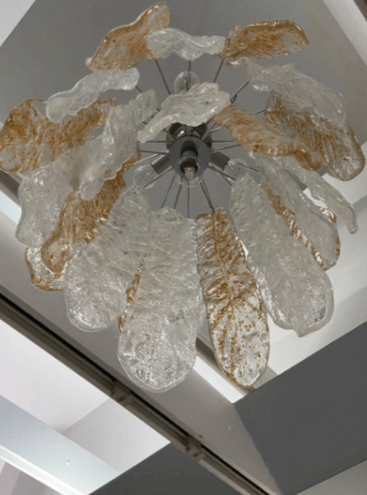 White and brown Murano glass chandelier by Mazzega, 1970s 5