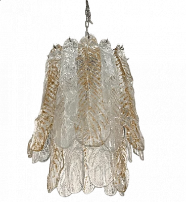 White and brown Murano glass chandelier by Mazzega, 1970s
