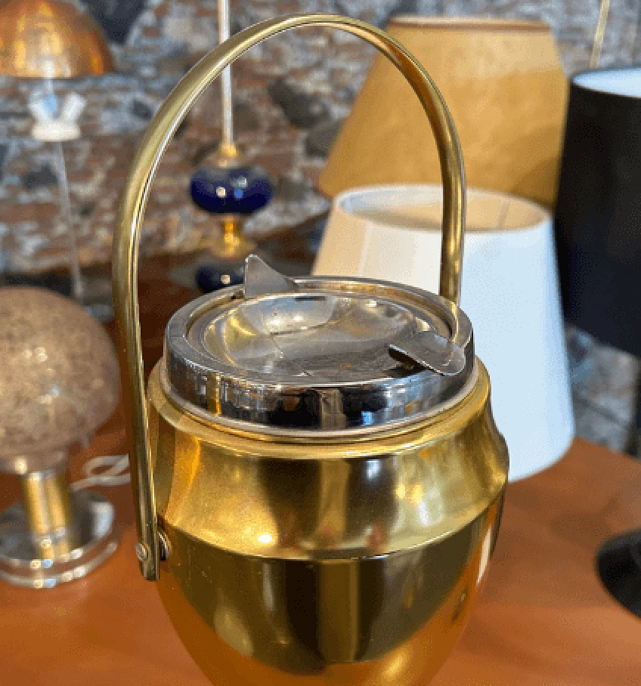 Gilded aluminum column ashtray by Rinnovel, 1950s 4