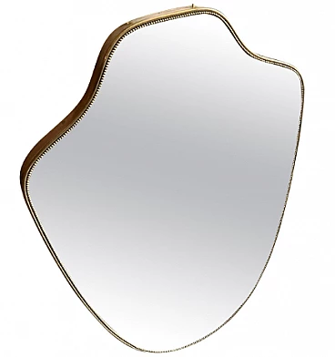 Specchio da parete a scudo in ottone nello stile di Gio Ponti, anni '60