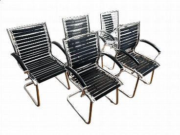 5 Cantilever chairs with tubular stainless steel structure, 1980s
