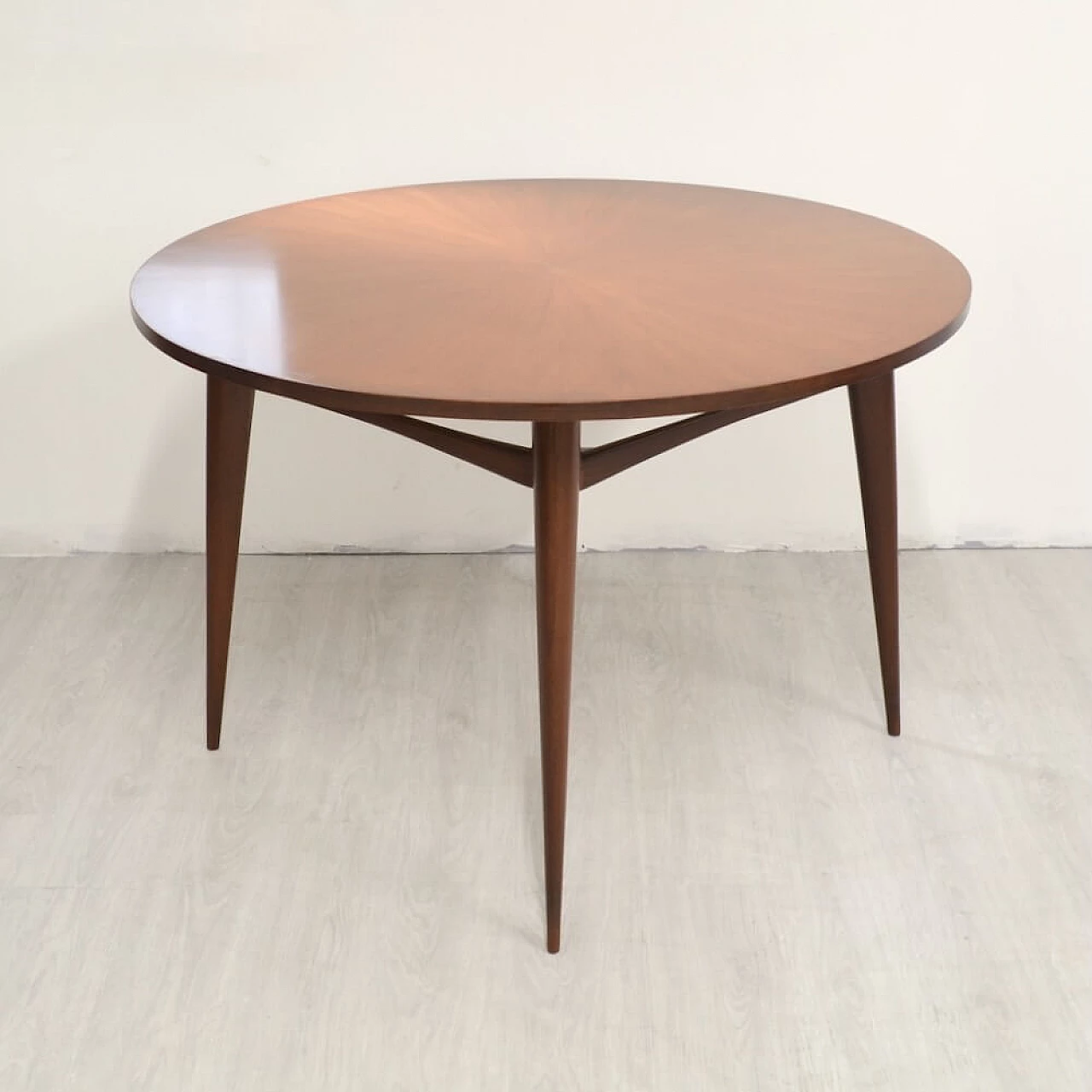 Round solid wood table with veneered top, 1958 3