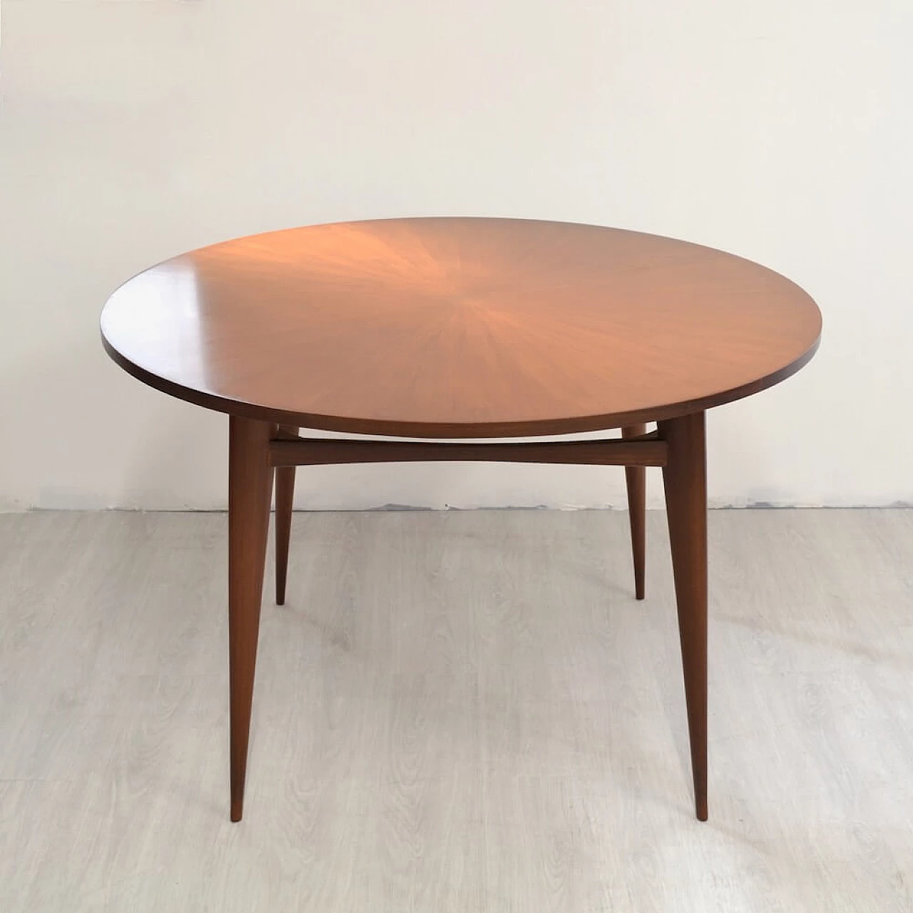 Round solid wood table with veneered top, 1958 6