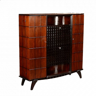 Bar cabinet in walnut veneer and ebony-stained solid wood, 1950s