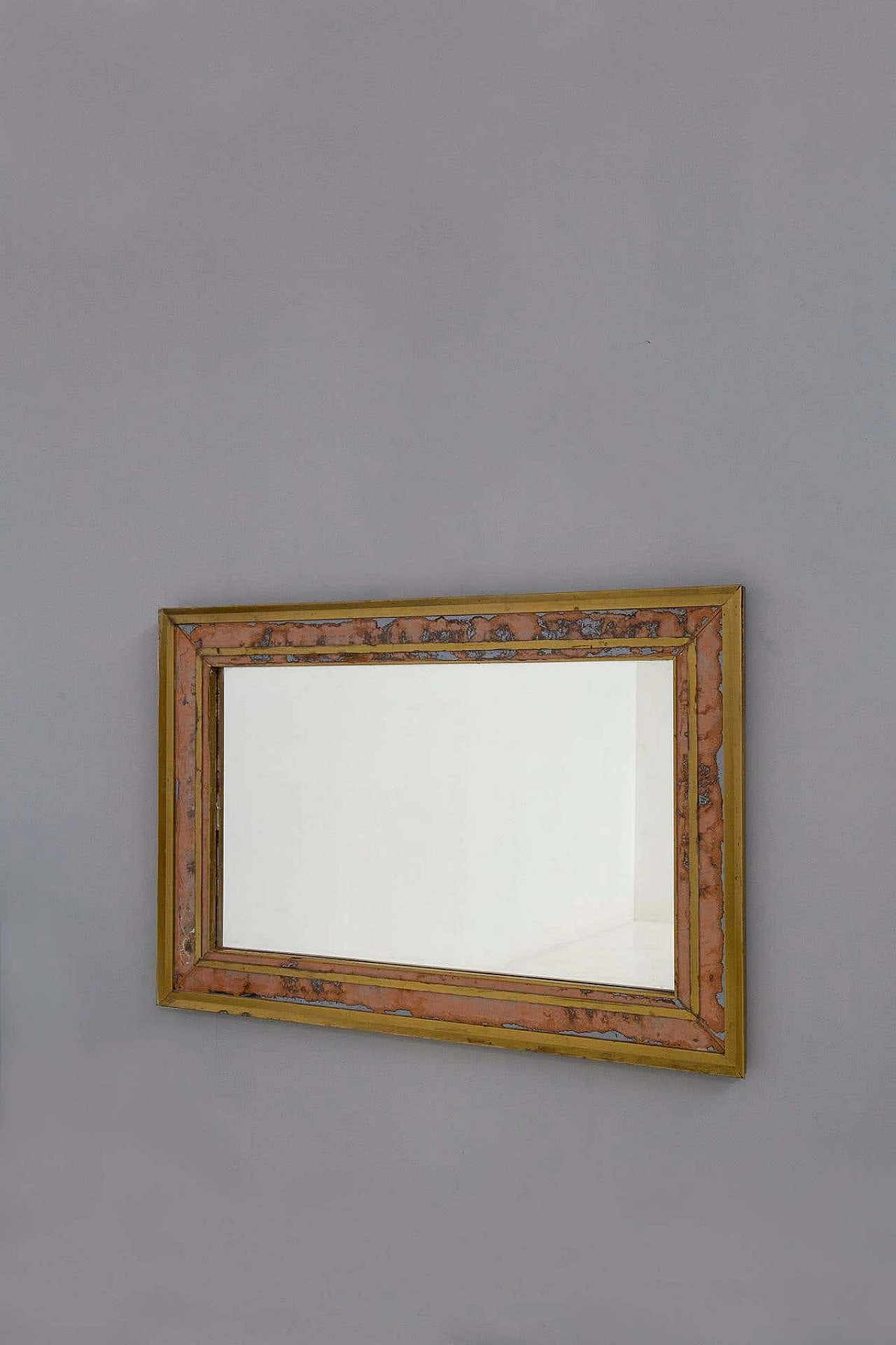 Specchio da parete in ottone, anni '50 2