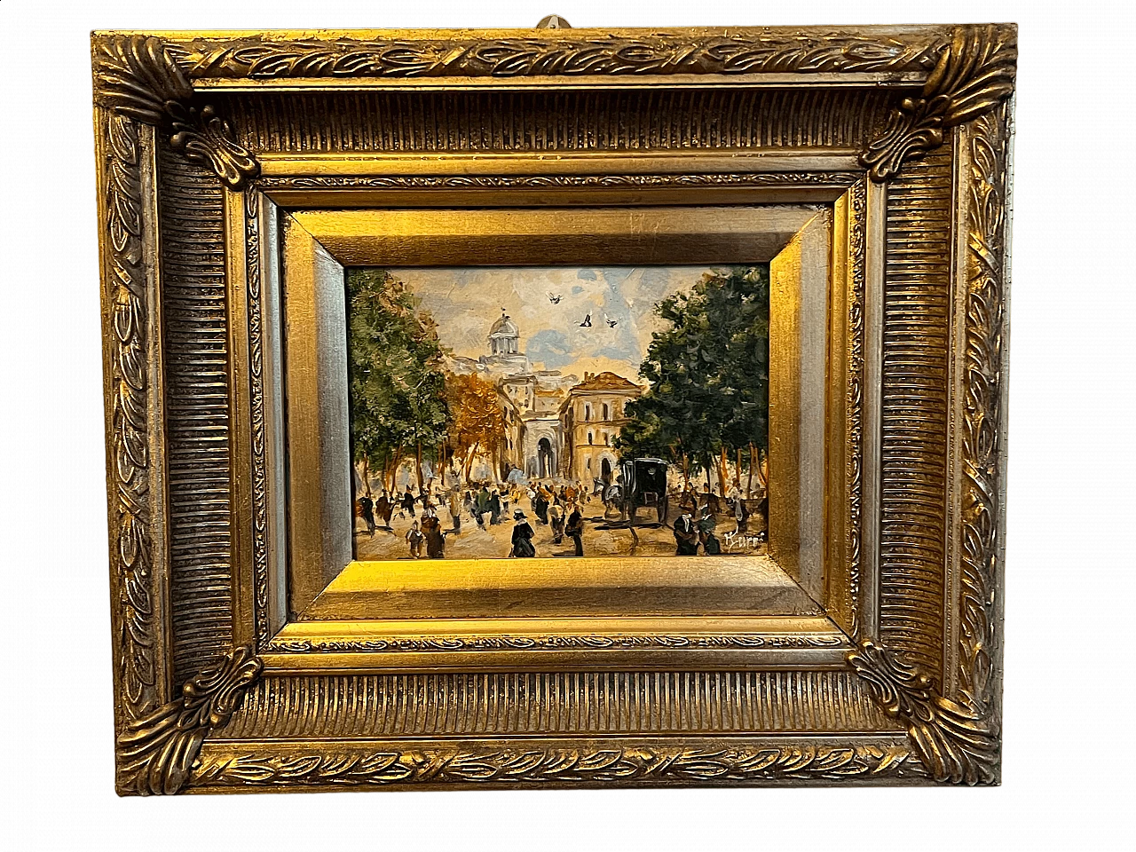 Turri, veduta di città, dipinto a olio su tavola 8