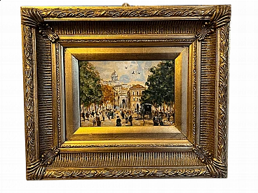 Turri, veduta di città, dipinto a olio su tavola