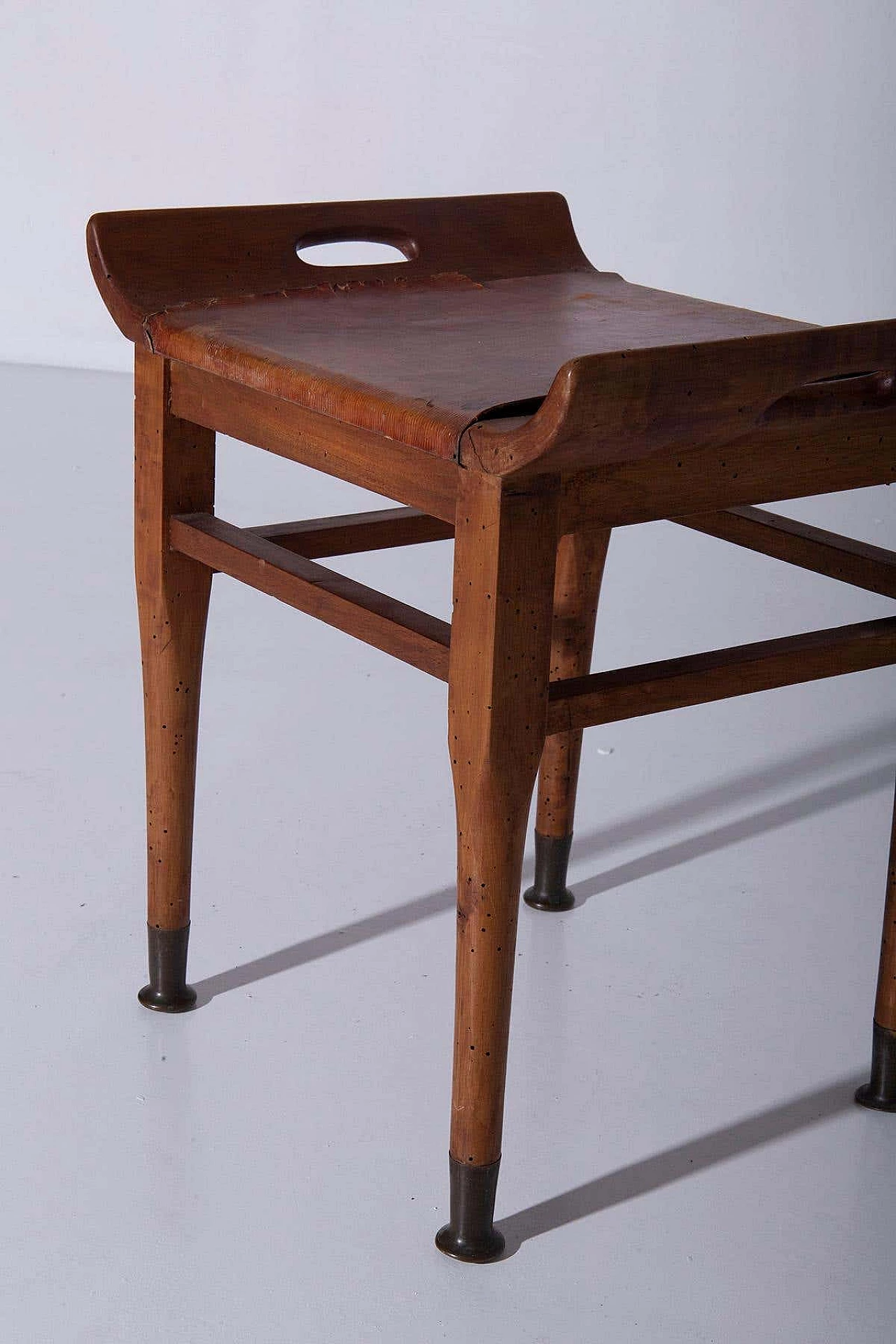 Wood and leather stool, 1950s 2