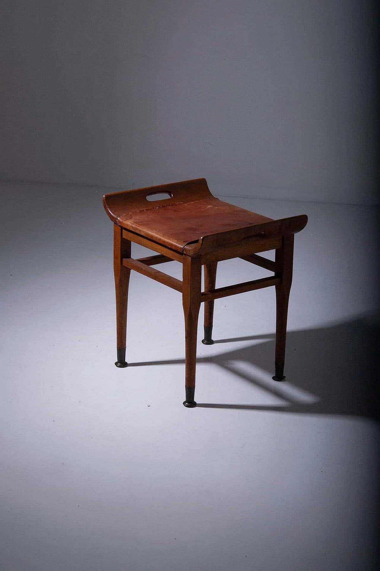 Wood and leather stool, 1950s 3