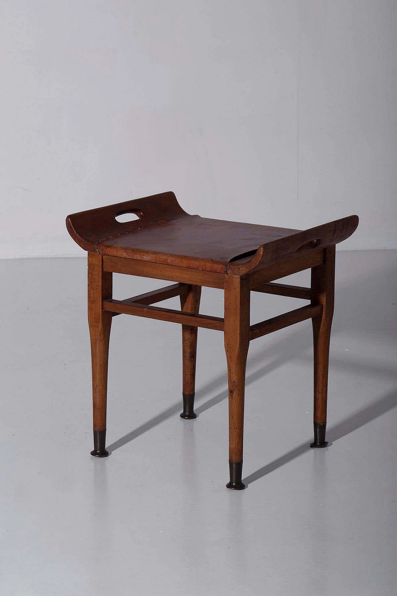 Wood and leather stool, 1950s 5