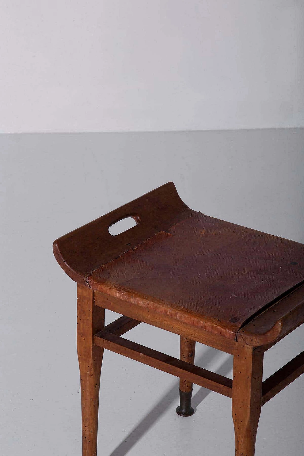 Wood and leather stool, 1950s 6