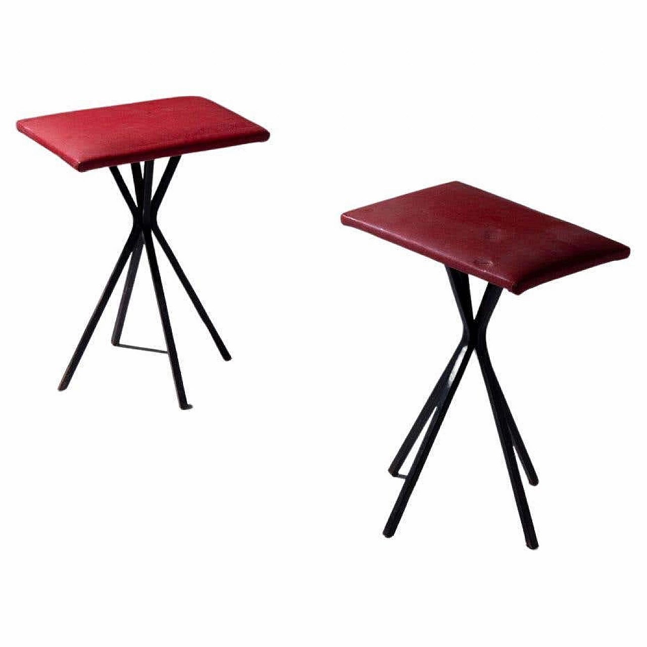 Pair of red faux leather stools, 1960s 1
