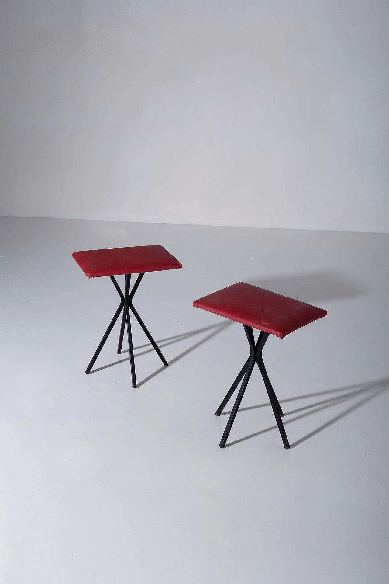 Pair of red faux leather stools, 1960s 4
