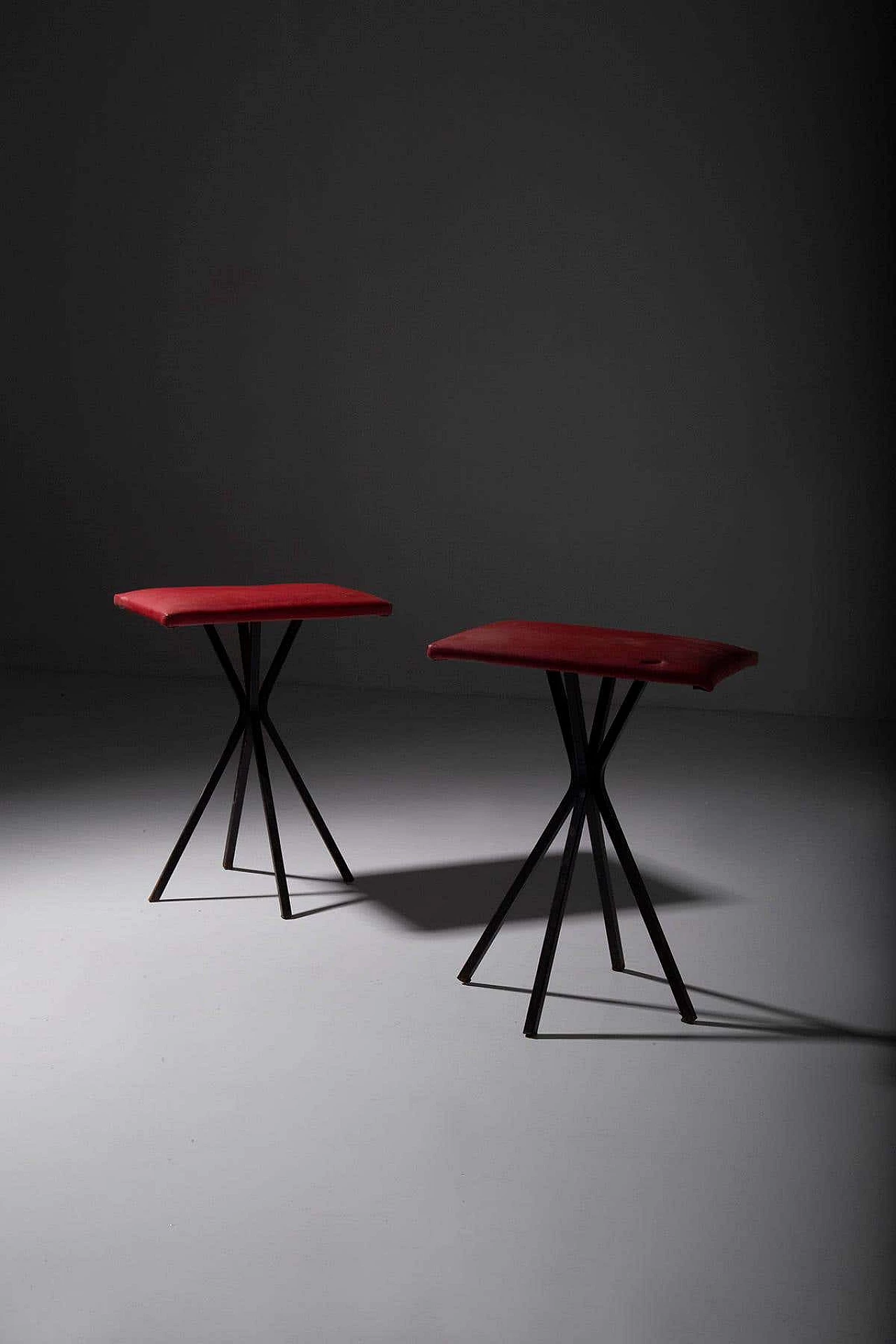 Pair of red faux leather stools, 1960s 6