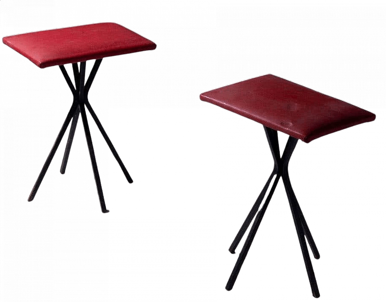 Pair of red faux leather stools, 1960s 9