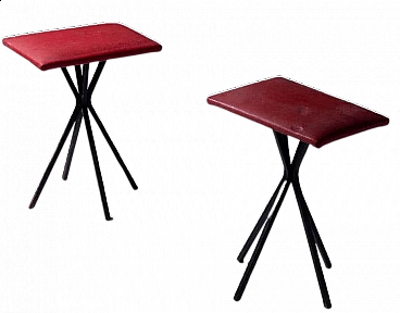 Pair of red faux leather stools, 1960s