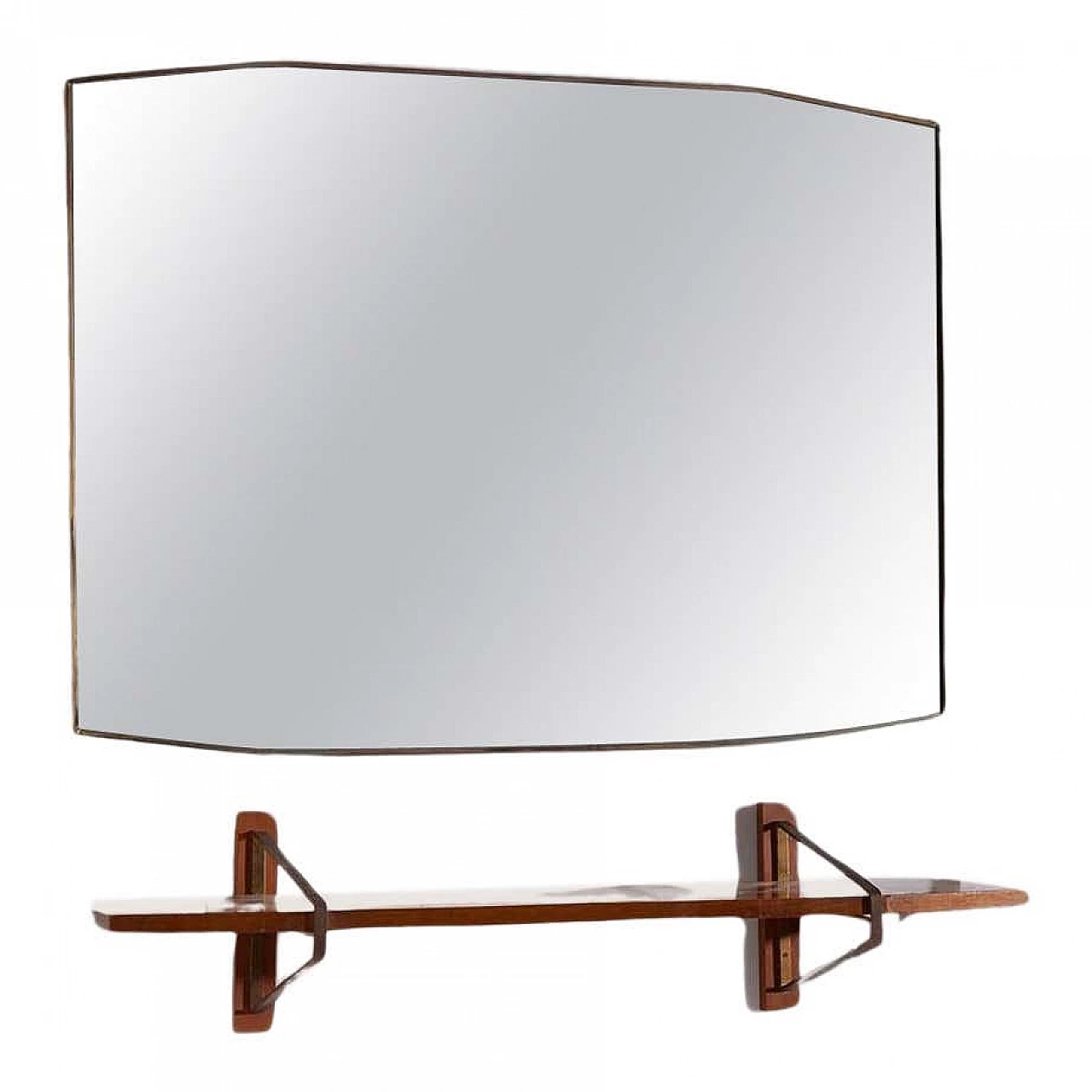 Specchio in ottone con mensola in legno attribuiti a Vittorio Gregotti, anni '50 1