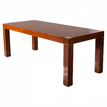 Walnut table with brass edges in Renato Polidori style, 1980s