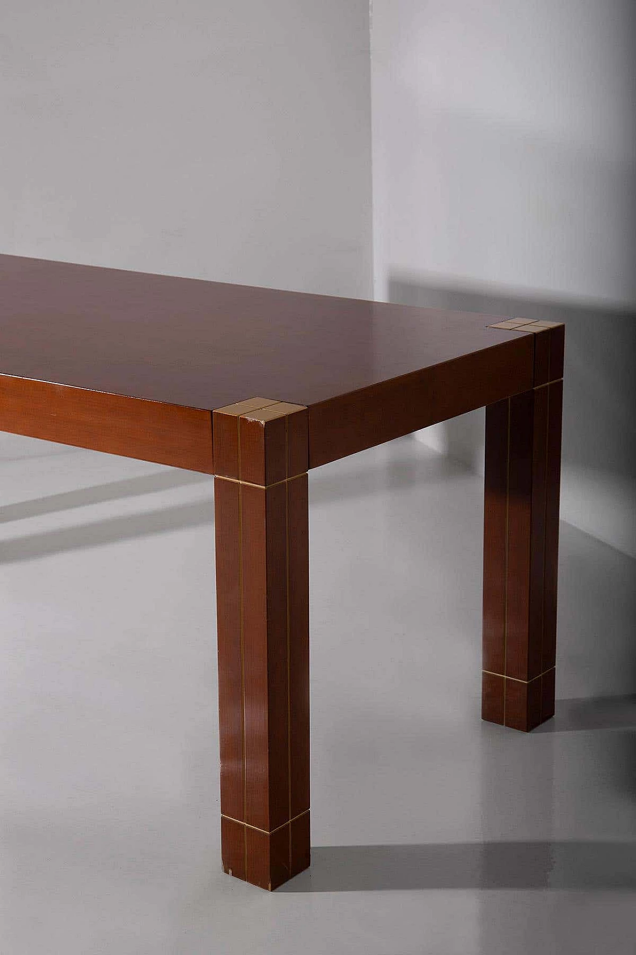 Walnut table with brass edges in Renato Polidori style, 1980s 5