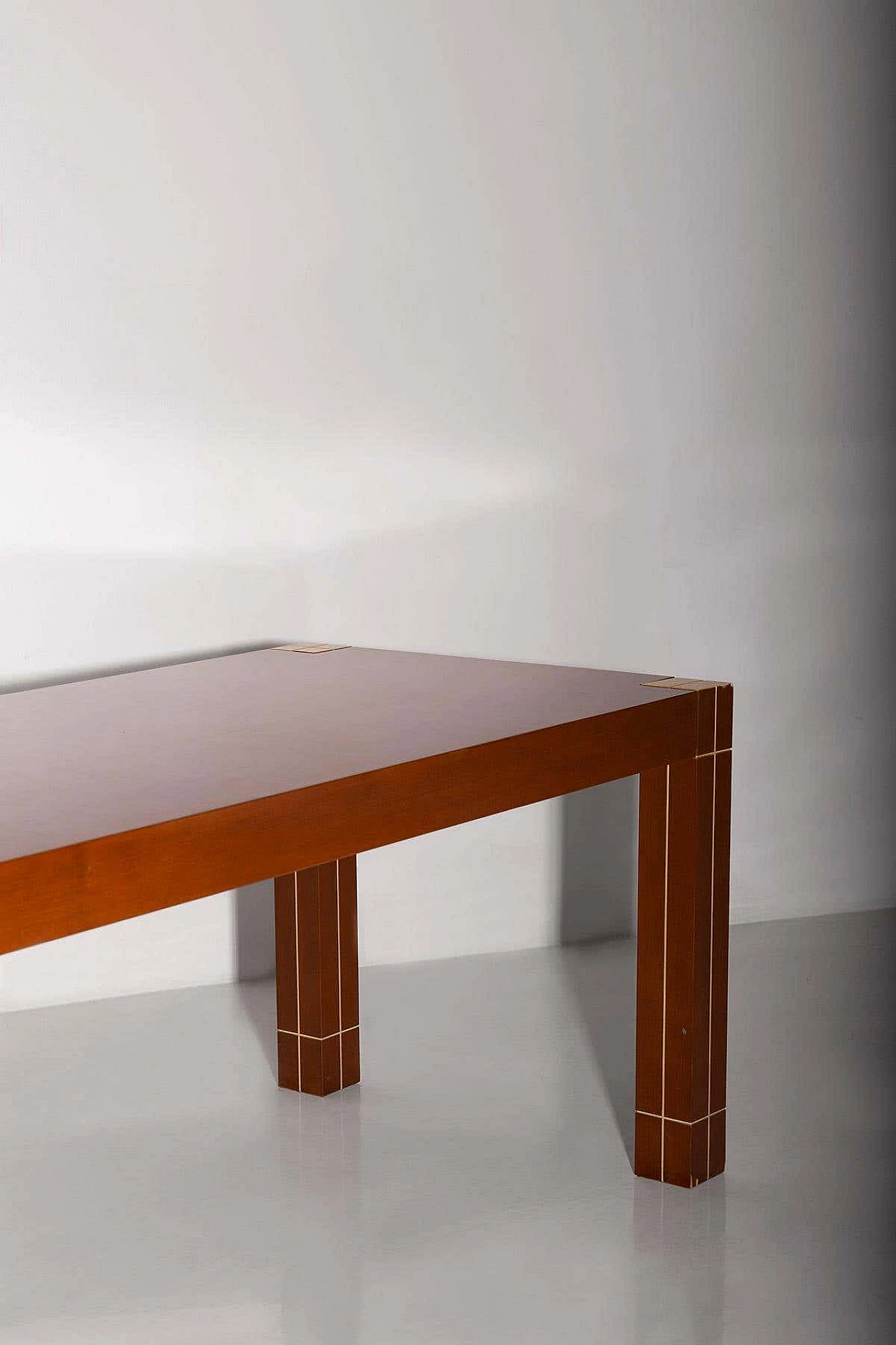 Walnut table with brass edges in Renato Polidori style, 1980s 7