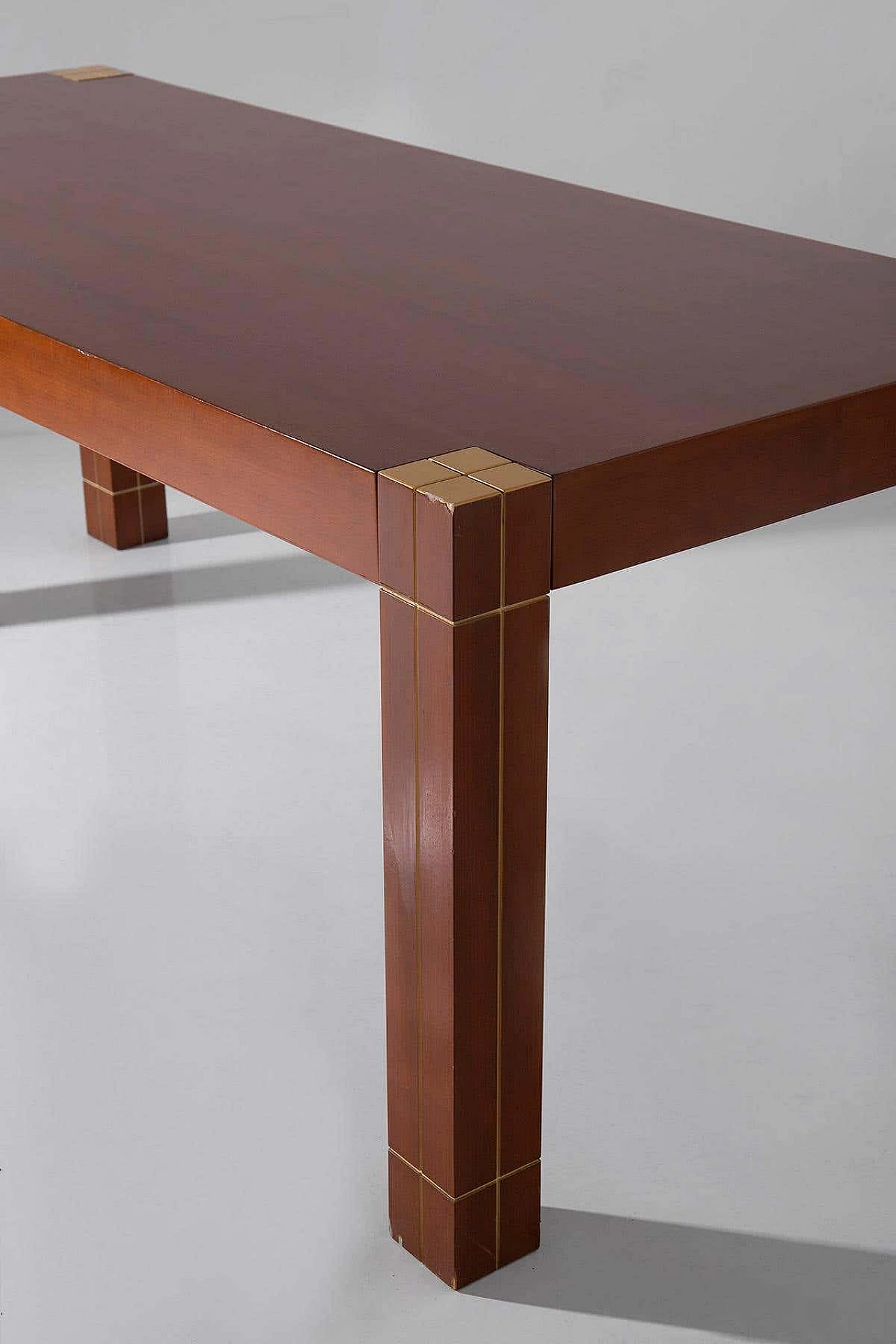 Walnut table with brass edges in Renato Polidori style, 1980s 8