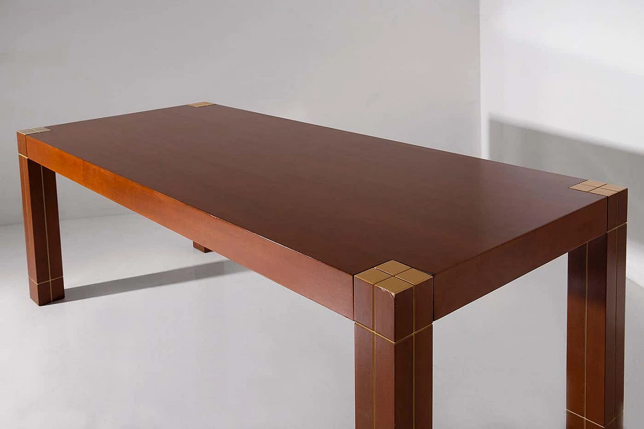 Walnut table with brass edges in Renato Polidori style, 1980s 10