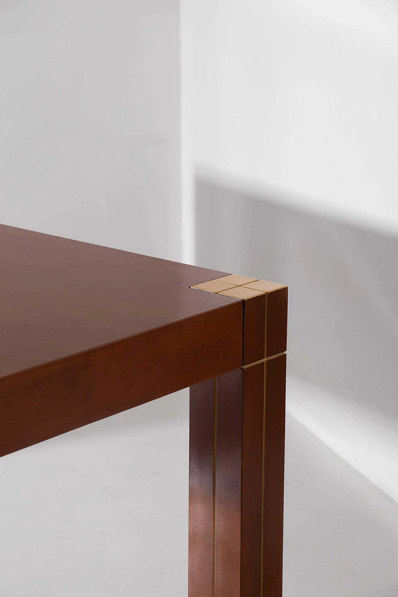 Walnut table with brass edges in Renato Polidori style, 1980s 11