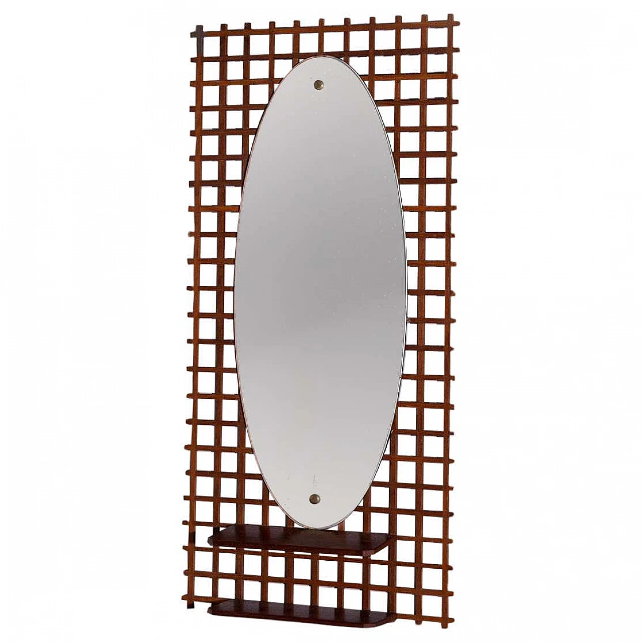 Mirror with geometric wooden frame with shelf, 1960s 1