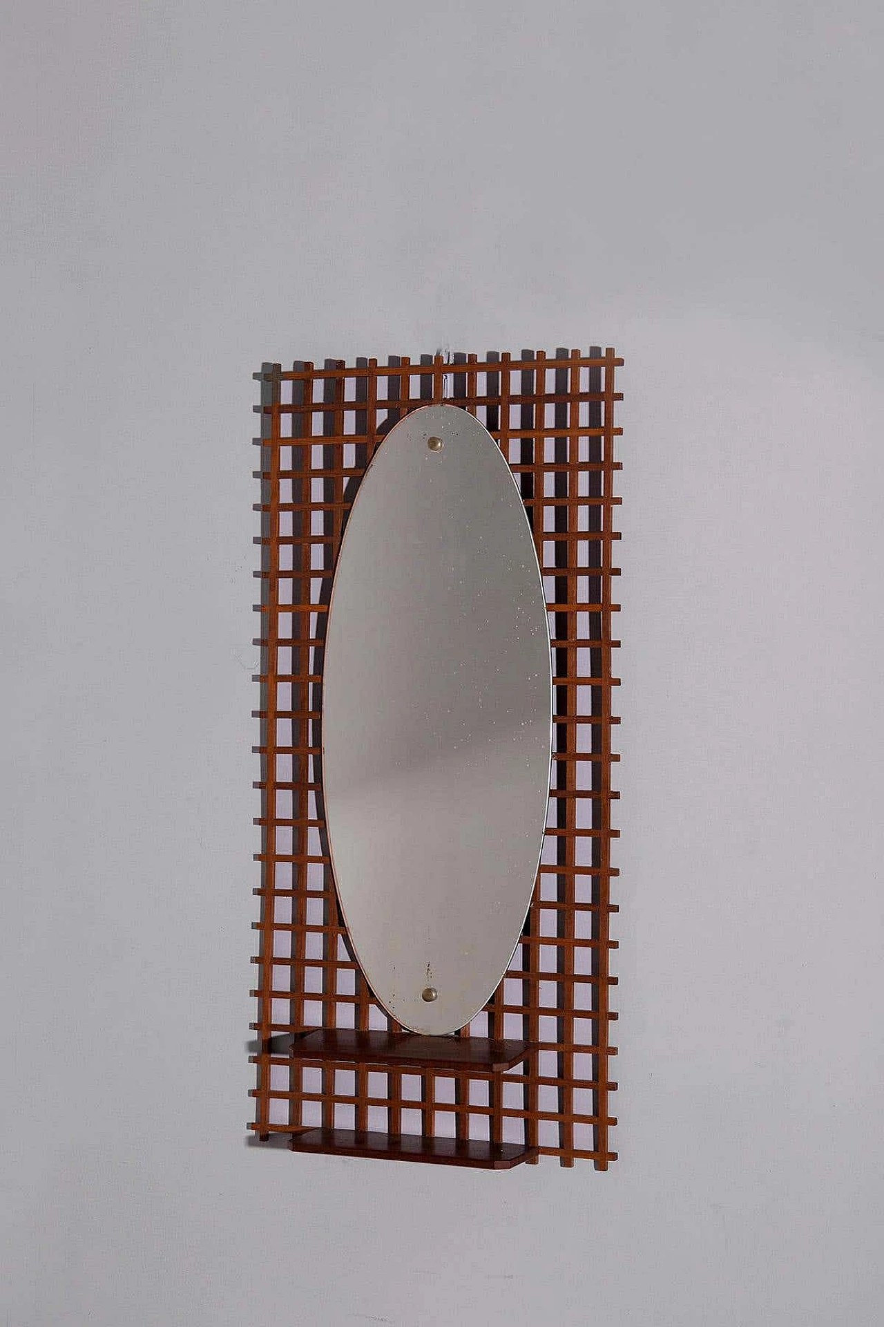 Mirror with geometric wooden frame with shelf, 1960s 2