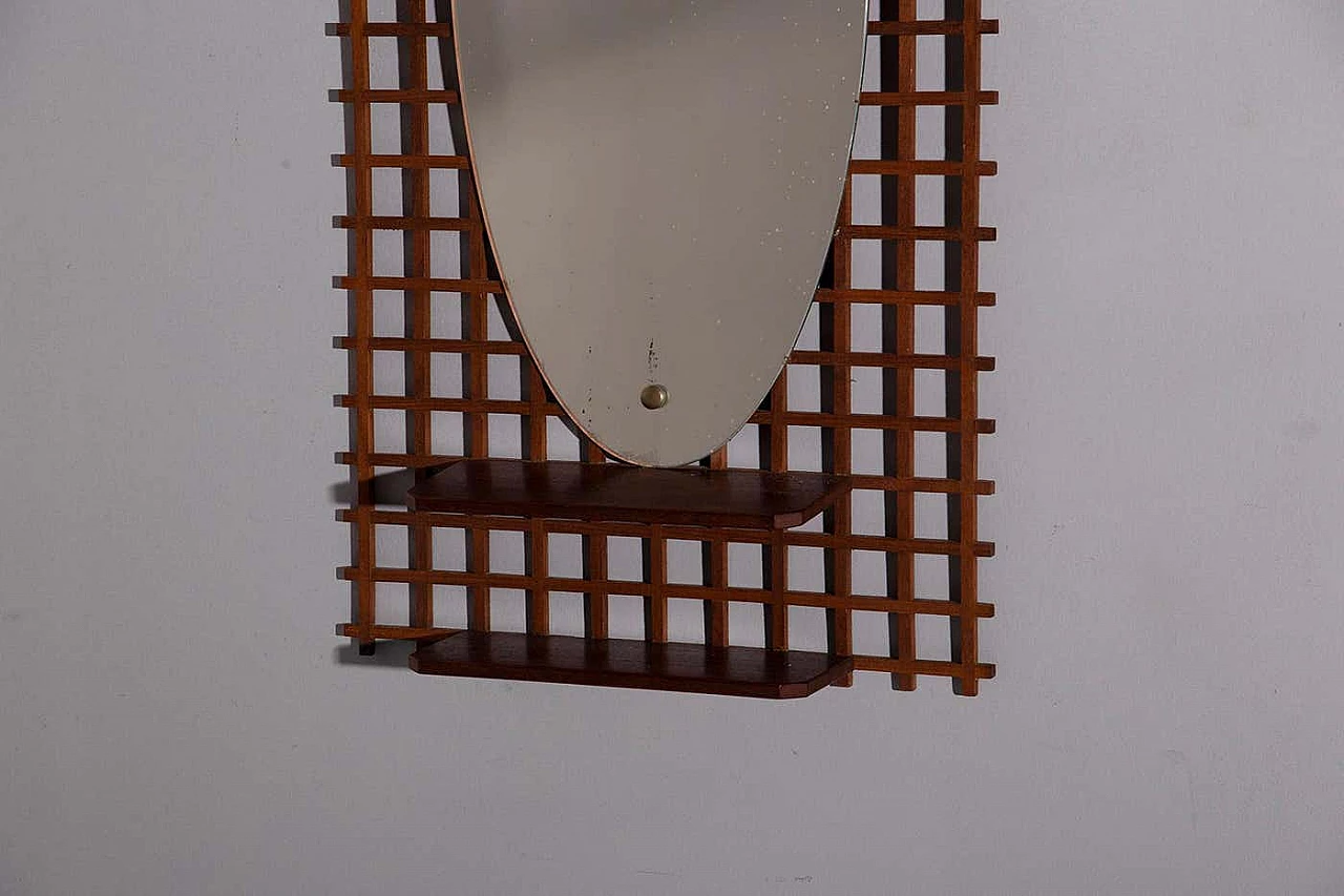 Mirror with geometric wooden frame with shelf, 1960s 3