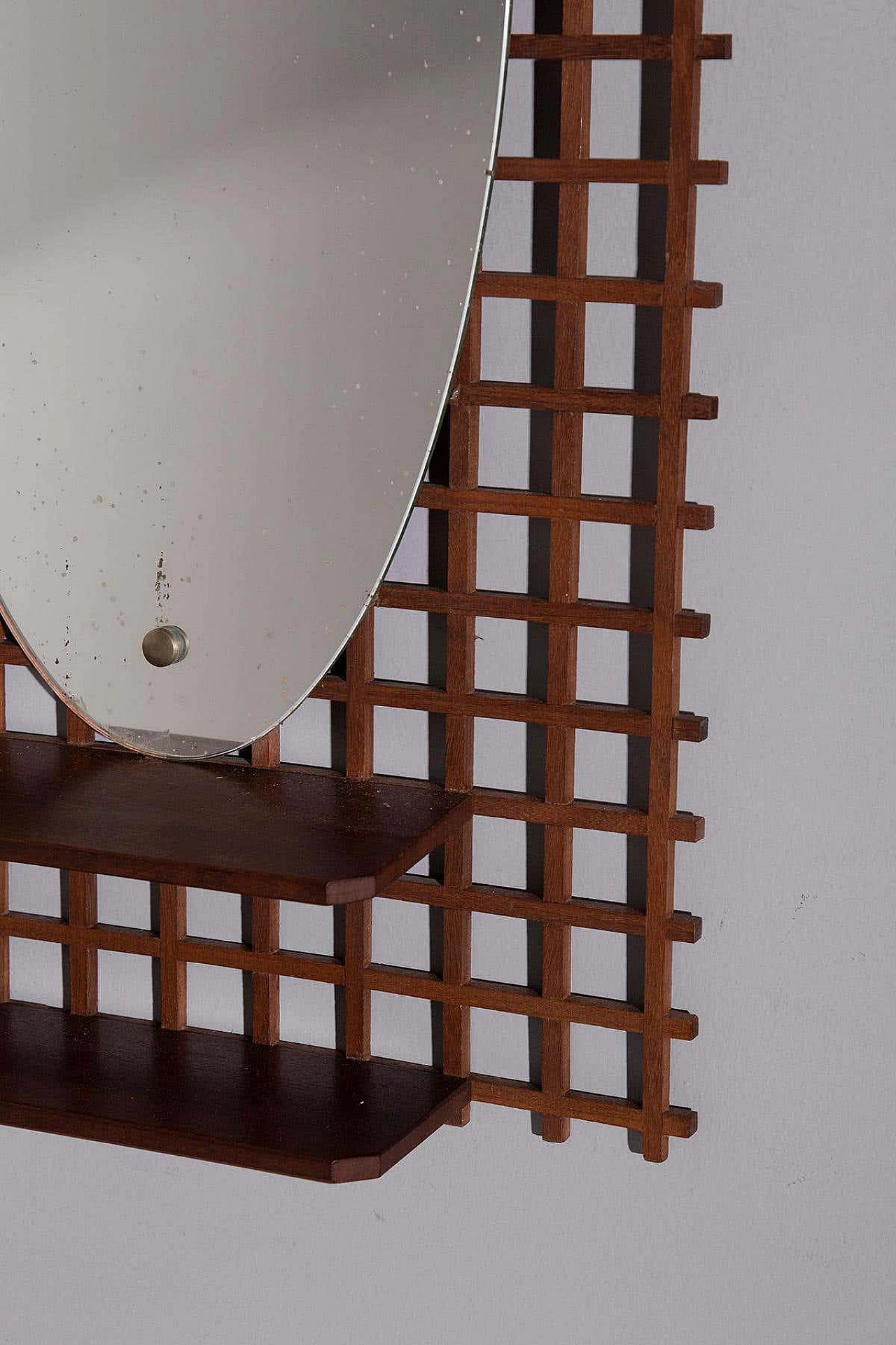 Mirror with geometric wooden frame with shelf, 1960s 7