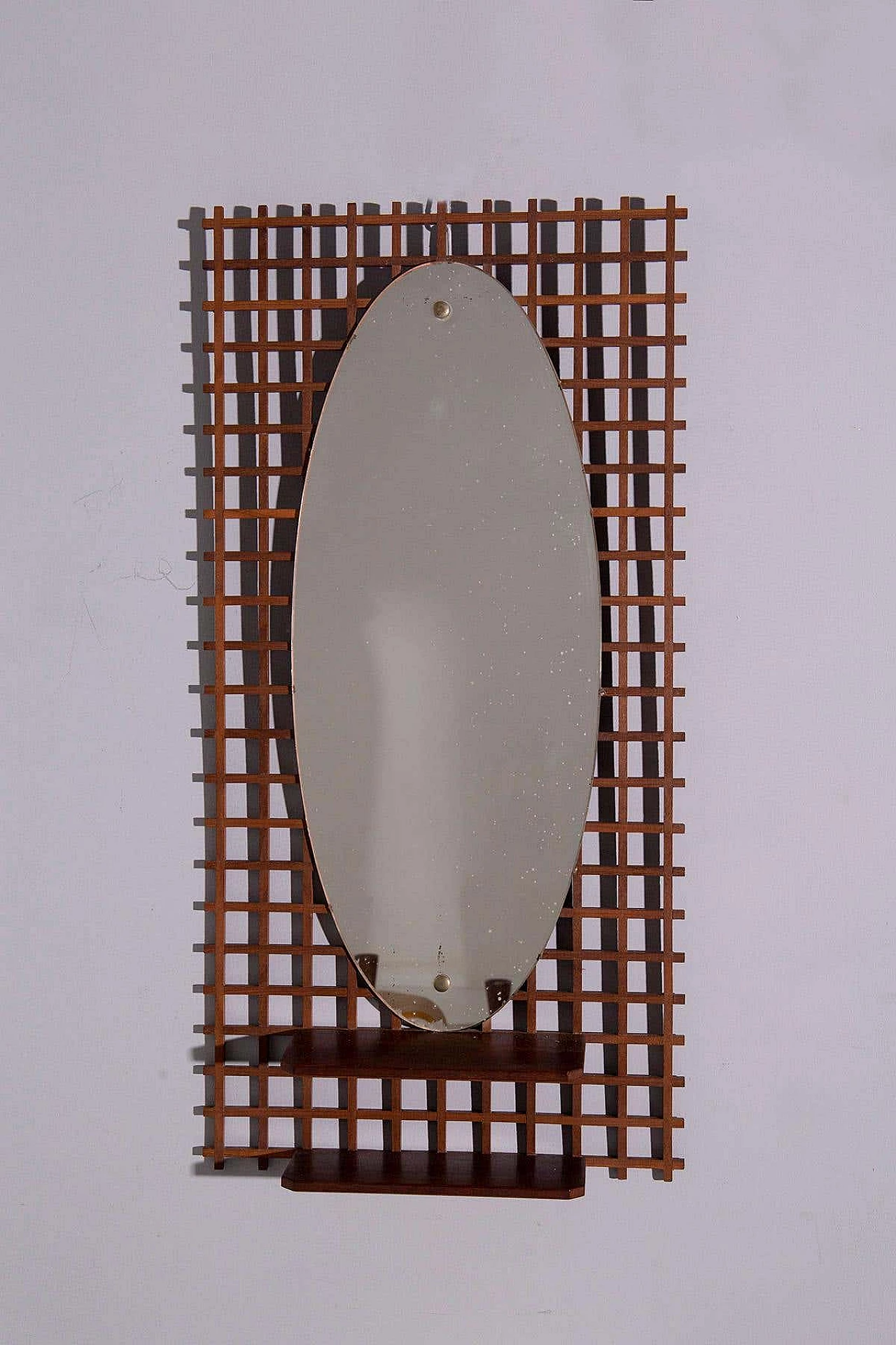 Mirror with geometric wooden frame with shelf, 1960s 8
