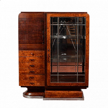 Credenza in legno con cassetti e vetri molati, metà '900 O. Borsani