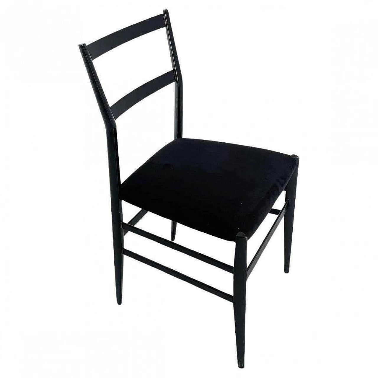 Superleggera chair in black lacquered wood and velvet by Gio Ponti, 1960s 1