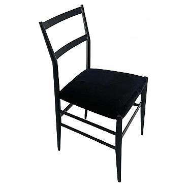 Superleggera chair in black lacquered wood and velvet by Gio Ponti, 1960s