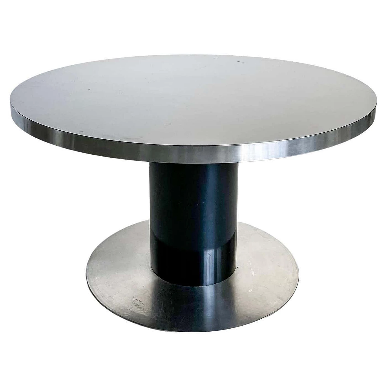 Space Age round lacquered wood and steel table by Willy Rizzo, 1970s 1