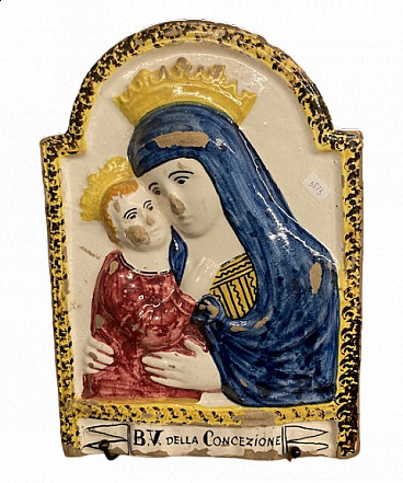 Painted terracotta plaque with Madonna of Piratello, 19th century