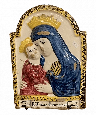 Placca in terracotta dipinta con la Madonna del Piratello, '800