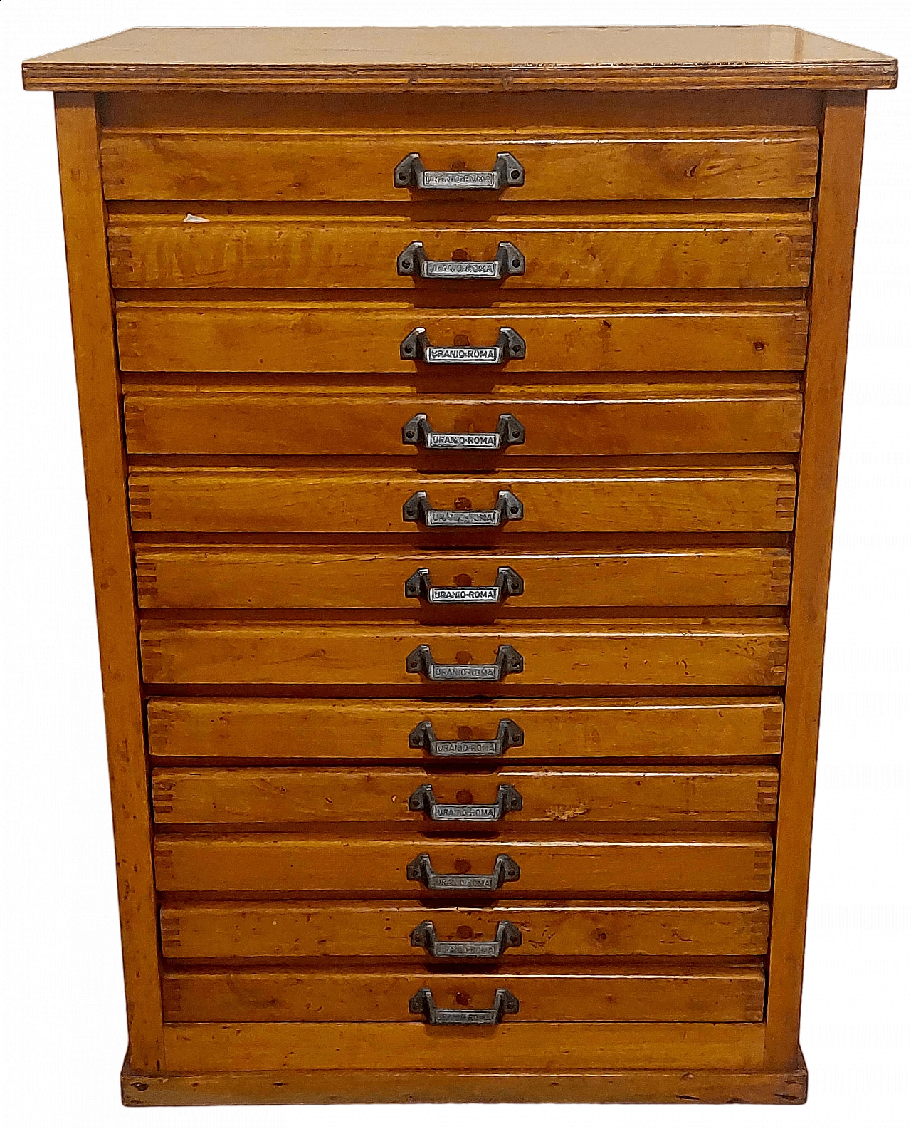 Cassettiera tipografica in legno con maniglie in metallo, anni '50 7