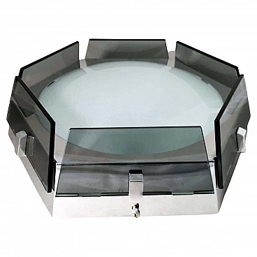 Plafoniera esagonale in acciaio e vetro nello stile di Fontana Arte, anni '70