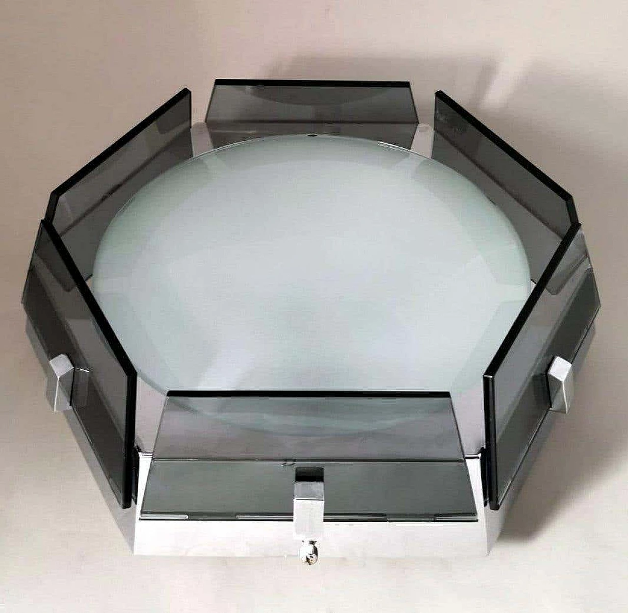 Plafoniera esagonale in acciaio e vetro nello stile di Fontana Arte, anni '70 2