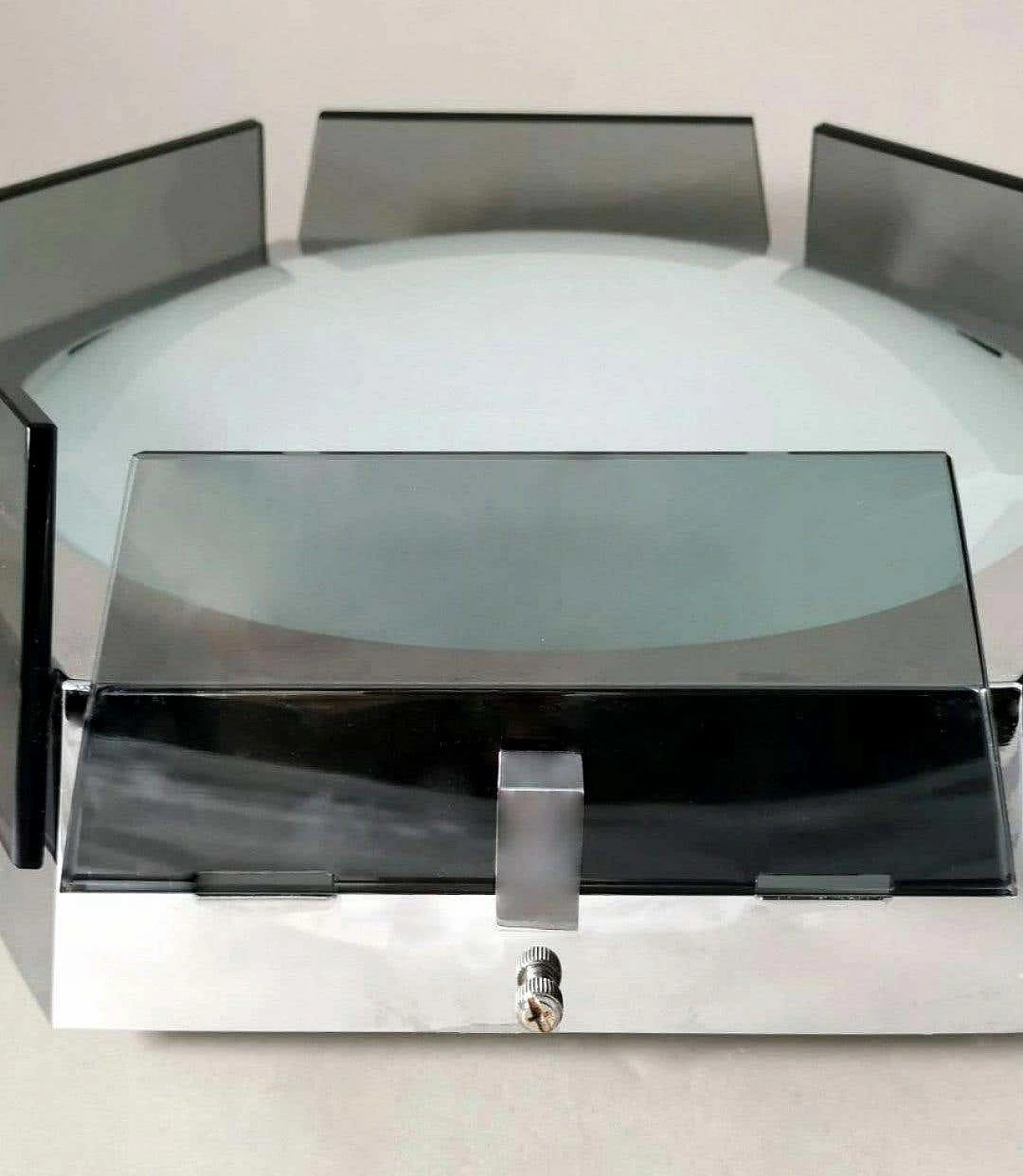 Plafoniera esagonale in acciaio e vetro nello stile di Fontana Arte, anni '70 9