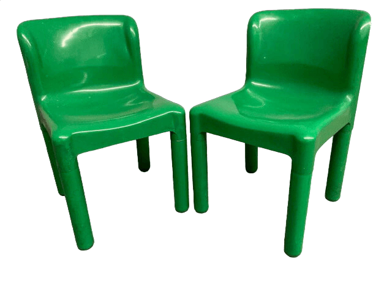 Pair of 4875 green plastic chairs by Carlo Bartoli for Kartell, 1970s 10