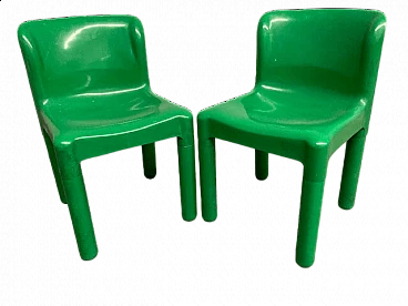 Pair of 4875 green plastic chairs by Carlo Bartoli for Kartell, 1970s