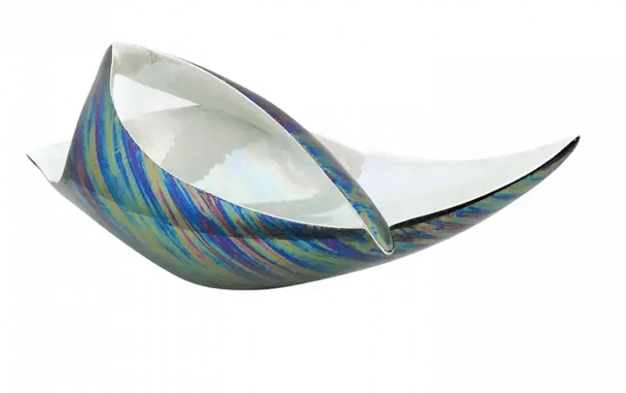 Ciotola o centrotavola in ceramica bianca e iridescente di Lusso, anni '50 1