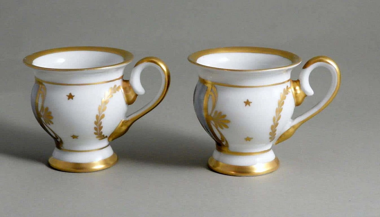 Pair of Napoleon III hand painted Limoges porcelain cups with saucers, late 19th century 7
