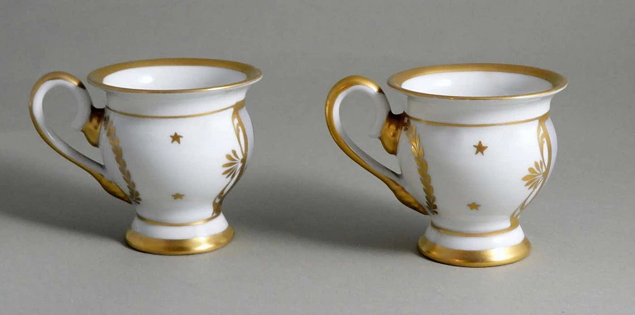 Pair of Napoleon III hand painted Limoges porcelain cups with saucers, late 19th century 8