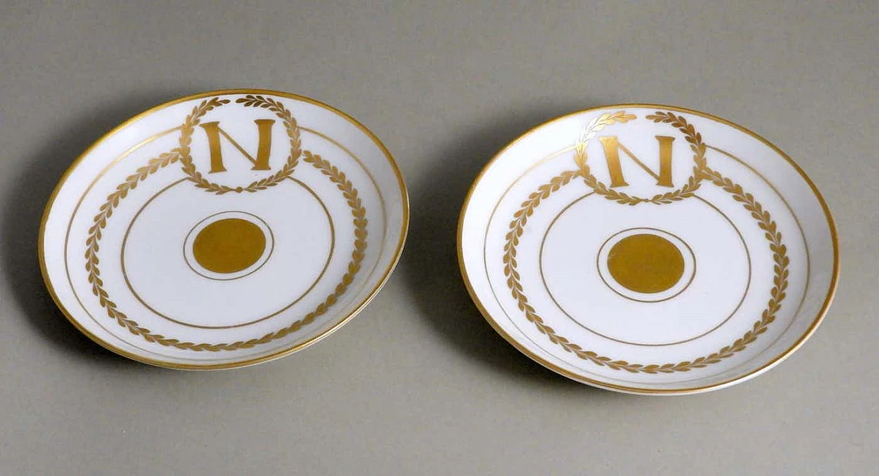 Pair of Napoleon III hand painted Limoges porcelain cups with saucers, late 19th century 16