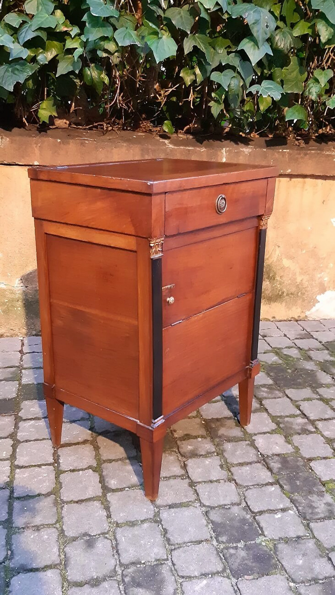 Empire bedside table in solid walnut with ebonized columns, early 19th century 3