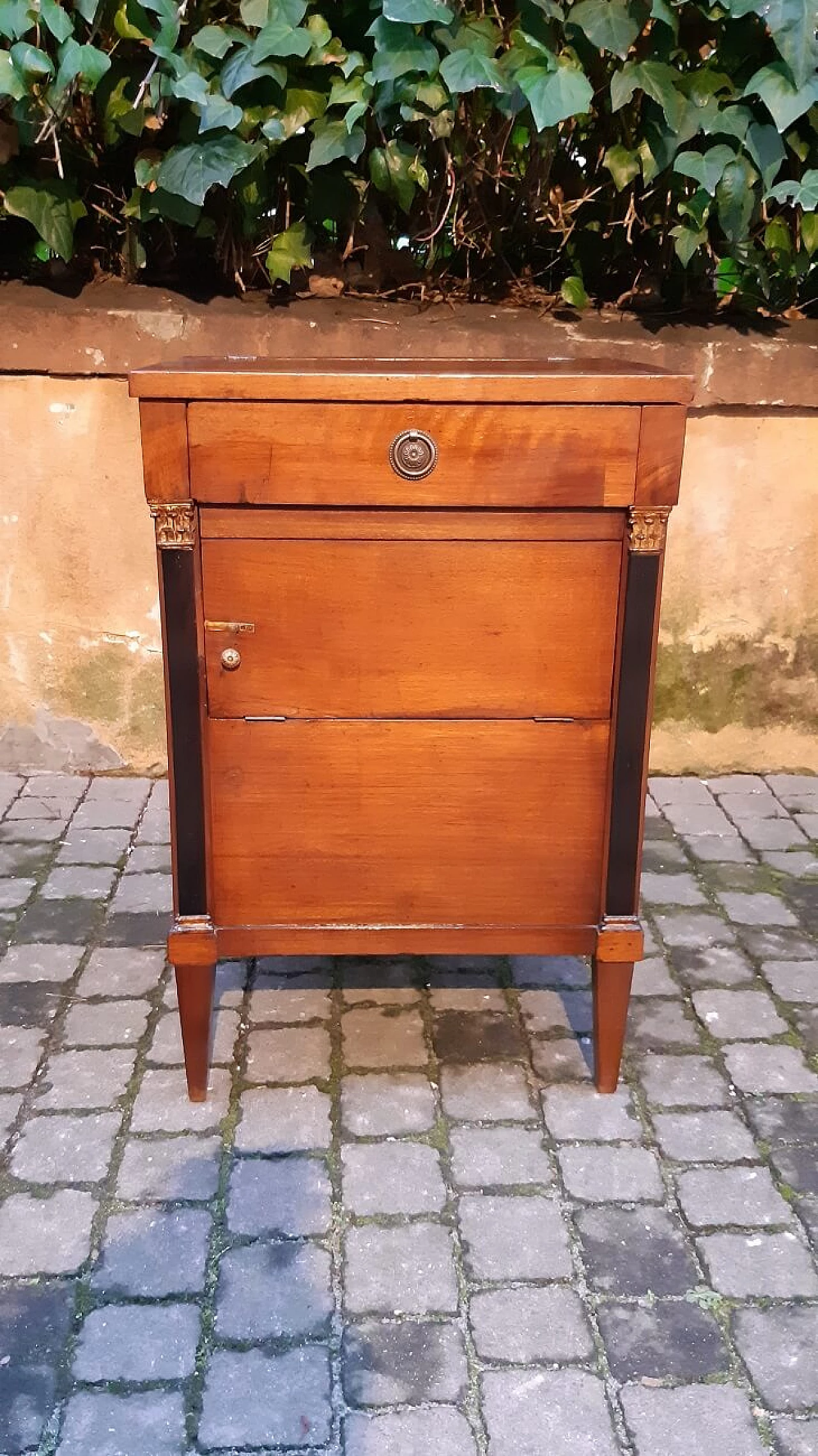 Empire bedside table in solid walnut with ebonized columns, early 19th century 4